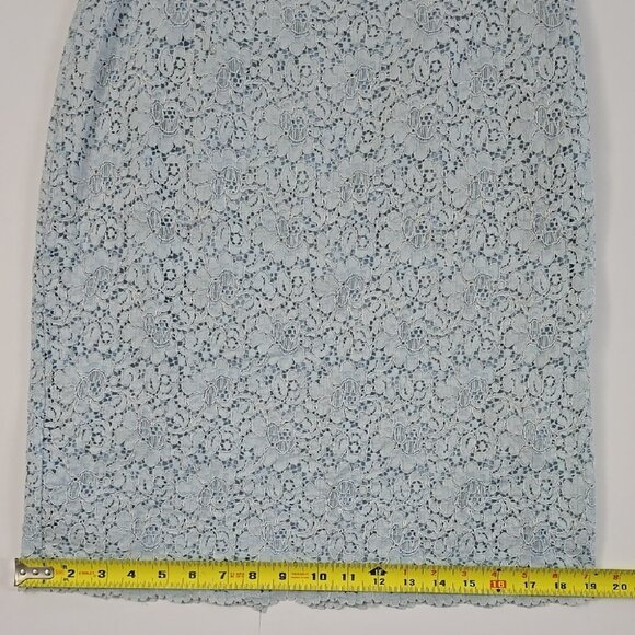 ZARA Basic Women's Light Blue Embroidered Lace Pencil Skirt Back Slit Size M - Picture 14 of 15